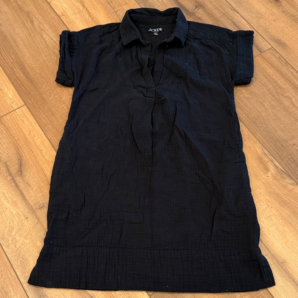 J. Crew Black Short Sleeve Collared Popover Dress XS